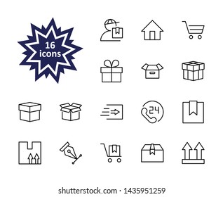 Set of Shipping vector line icon. It contains symbols to box, home and more. Editable Stroke. 32x32 pixels.