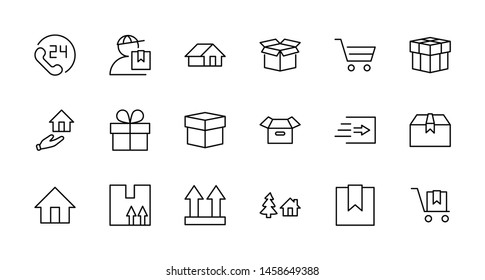 Set of Shipping vector line icon. It contains symbols to box, home and more. Editable Stroke. 32x32 pixels.
