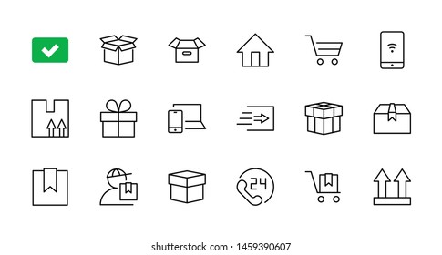 Set of Shipping vector line icon. It contains symbols to box, home and more. Editable Stroke. 32x32 pixels.