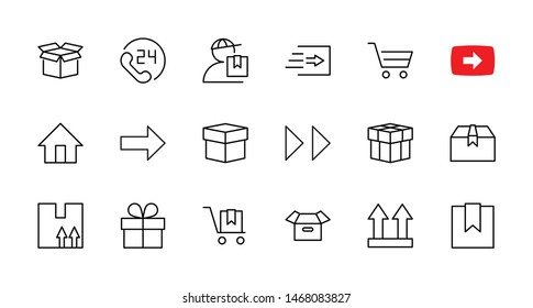 Set of Shipping vector line icon. It contains symbols to box, home and more. Editable Stroke. 32x32 pixels.
