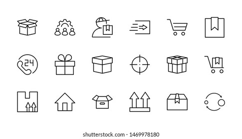 Set of Shipping vector line icon. It contains symbols to box, home and more. Editable Stroke. 32x32 pixels.
