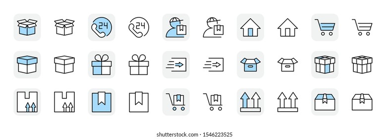 Set of Shipping vector line icon. It contains symbols to box, home and more. Editable Stroke. 32x32 pixels.