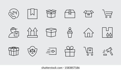 Set of Shipping vector line icon. It contains symbols to box, home and more. Editable Stroke. 32x32 pixels.