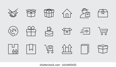 Set of Shipping vector line icon. It contains symbols to box, home and more. Editable Stroke. 32x32 pixels.