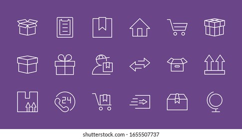 Set of Shipping vector line icon. It contains symbols to box, home and more. Editable Stroke. 32x32 pixels.