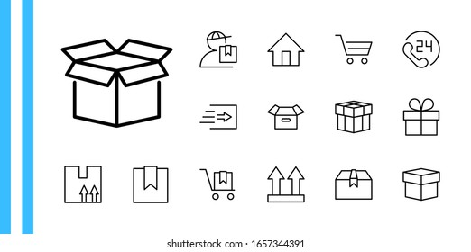 Set of Shipping vector line icon. It contains symbols to box, home and more. Editable Stroke. 32x32 pixels.