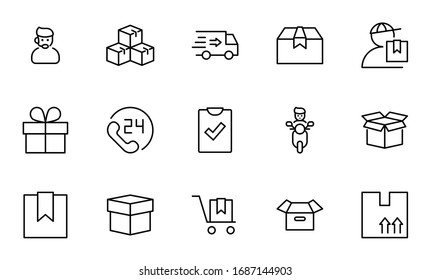 Set of Shipping vector line icon. It contains symbols to box, home and more. Editable Stroke. 32x32 pixels.
