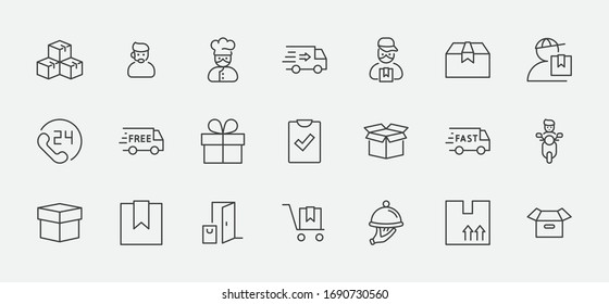 Set of Shipping vector line icon. It contains symbols to box, home and more. Editable Stroke. 32x32 pixels.