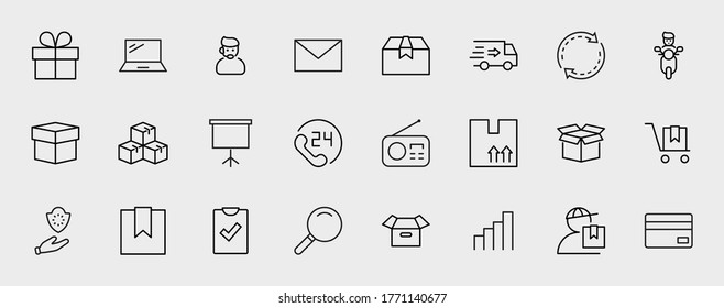 Set of Shipping vector line icon. It contains symbols to box, home and more. Editable Stroke. 32x32 pixels.