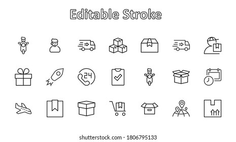 Set of Shipping vector line icon. It contains symbols to box, home and more. Editable Stroke. 32x32 pixels.