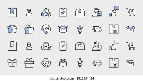 Set of Shipping vector line icon. It contains symbols to box, home and more. Editable Stroke. 32x32 pixels.
