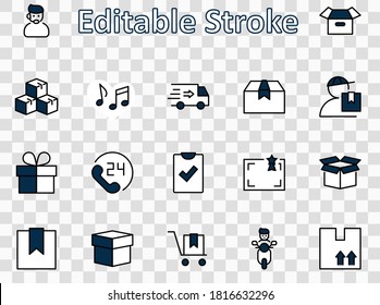 Set of Shipping vector line icon. It contains symbols to box, home and more. Editable Stroke. 32x32 pixels.