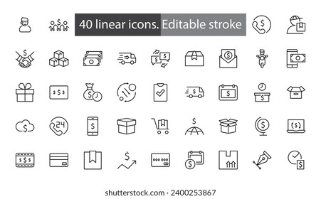 Set of Shipping vector line icon. It contains symbols to box, home and more. Editable Stroke. 32x32 pixels.