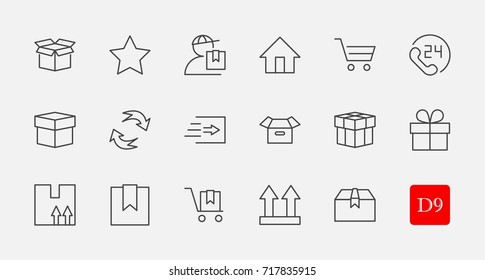 Set of shipping vector line icon. It contains symbols to box, home and more. Editable move. 32x32 pixels.