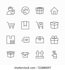 Set of shipping vector line icon. It contains symbols to box, home and more. Editable move. 32x32 pixels.