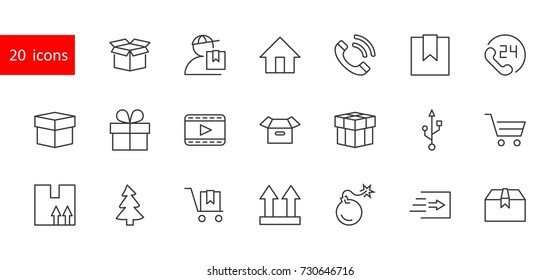 Set of shipping vector line icon. It contains symbols to box, home and more. Editable move. 32x32 pixels.