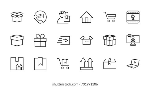 Set of shipping vector line icon. It contains symbols to box, home and more. Editable move. 32x32 pixels.