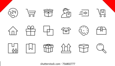 Set of shipping vector line icon. It contains symbols to box, home and more. Editable move. 32x32 pixels.
