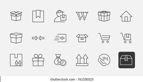 Set of shipping vector line icon. It contains symbols to box, home and more. Editable move. 32x32 pixels.