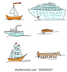 a set of ships and boat of different eras