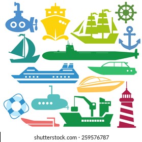 Set of ships and boats