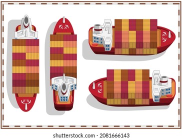 Set of ships. Container ship. Isolated on white background. Vector illustration.