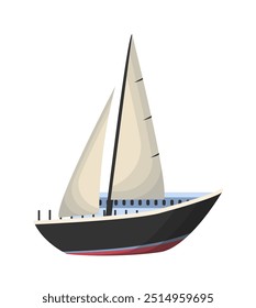 Conjunto de Elementos de barcos. Yate con vela blanca. Viaje náutico y viaje. Crucero, vacaciones y vacaciones. Pegatina de medios sociales. Ilustración vectorial plana aislada sobre fondo blanco