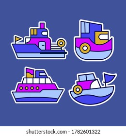 Set of ships in flat style. High quality shipping and delivery boats illustration. Set of container ship. vector