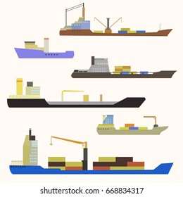 Set of ships in modern flat style.