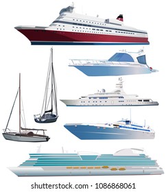 Set of ships on white