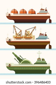 Conjunto de barcos. Ilustración vectorial.