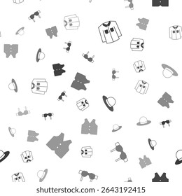 Set Shirt, Bra, Man hat and Waistcoat on seamless pattern. Vector
