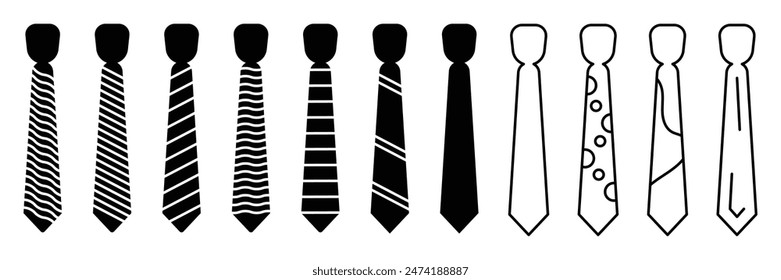 Set of shirt collar tie collection. Tie icon in trendy flat style. Necktie and neckcloth symbol. Vector Illustration.
