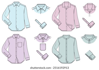 Set of a shirt with common cuff and collar design