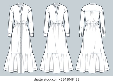 Long Shirt Dress Vector Flat Sketch 26384904 Vector Art at Vecteezy