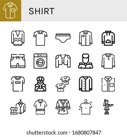 Set of shirt icons. Such as Shirt, Long sleeve, Polo shirt, Underwear, Sweatshirt, Shorts, Washing machine, Coat, Military, Tshirt, Biker, Shirts, Cardigan, Suit , icons