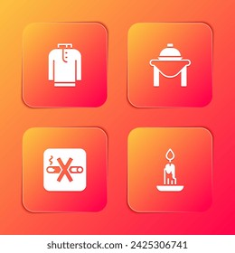 Set Camisa kurta, Comida de mesa, No Fumar y Vela ardiendo icono. Vector