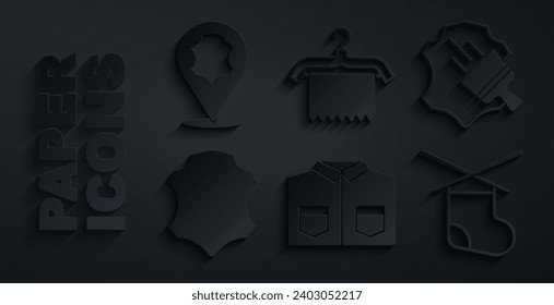 Set Shirt, Leather, Knitting needles, Hanger wardrobe and  icon. Vector