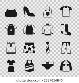 Set Shirt, Pants, Socks, Handbag, Sweater, Female crop top and  icon. Vector