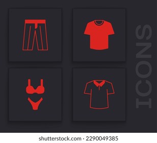 Set Shirt, Pants, T-shirt and Swimsuit icon. Vector