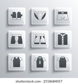 Set Shirt, Polo shirt, Short or pants, T-shirt, Men underpants, Christmas mittens and  icon. Vector