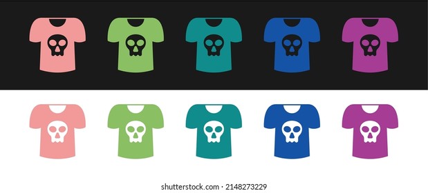 Set Shirt with skull icon isolated on black and white background. Happy Halloween party.  Vector