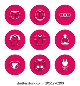 Set Shirt, Sweater, Undershirt, Hoodie, Men underpants, T-shirt, Belt and Skirt icon. Vector