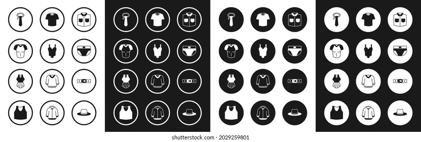 Set Shirt, Swimsuit, T-shirt, Tie, Men underpants, Belt and Undershirt icon. Vector