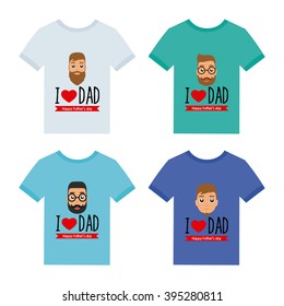 Set of shirts with male icons and text for father's day celebrations