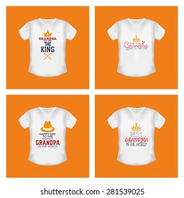 Set of shirts with text on orange backgrounds. Grandparent's day. Vector illustration
