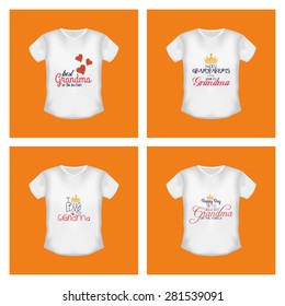 Set of shirts with text on orange backgrounds. Grandparent's day. Vector illustration