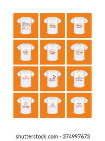 Set of shirts with text on orange backgrounds. Grandparent's day. Vector illustration