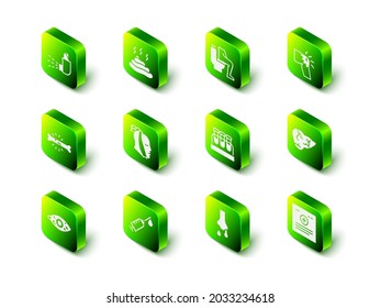 Set Shit, Estreñimiento, Dolor articular, dolor de rodilla, virus de la hepatitis, registro clínico, tubo de ensayo con sangre, nariz racha y icono de la jeringa. Vector