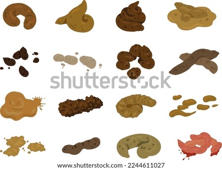 Set of shit vector illustration on white background. Cartoon doodle poop collection.